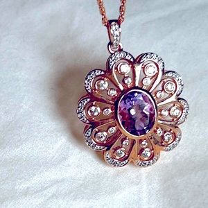 Large Natural Amethyst and Natural Zircon Flower Necklace